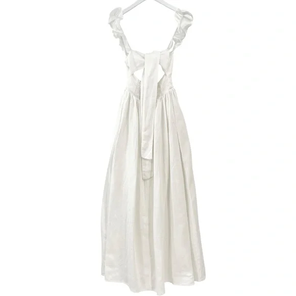 Reformation Vecchio Linen Dress - White Fitted Bodice Tie Back Maxi Dress sz 0